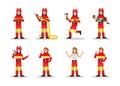 Sets of Firefighting. Fire Woman character design in many pose.