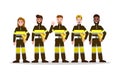 Sets of Firefighting team in black uniform.