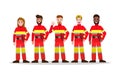 Sets of Firefighting team. flat Fireman character design. vector