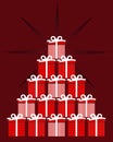 Sets of gifts forming a Christmas tree