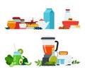 Sets of healthy breakfasts from different dishes and products vector icon flat isolated illustration