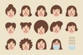 14 sets of illustration of women\'s hairstyles + mask and glasses