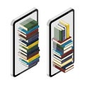 2 sets of isometric smartphone cellphone with stack of books i