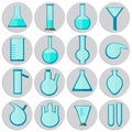 Sets of laboratory glassware, icons in the flat style