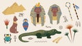 Set of various objects related to Ancient Egypt. Vector illustration Royalty Free Stock Photo