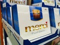 Sets of merci chocolate candy are presented in four types for sale in Metro AG hypermarket on January 20, 2020 in Russia, Kazan,