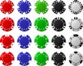 4 Sets of Poker Chips - 5 Pieces Each Royalty Free Stock Photo