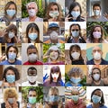Sets of positive people portraits wearing masks during the coronavirus period Royalty Free Stock Photo