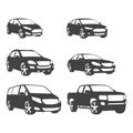 Sets of silhouette cars and on the road vehicle icon