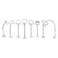 Sets of silhouette floor lamps light for home appliance indoor furniture icon collection set, create by vector, floor lamp vector