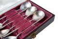 Sets of vintage silverware, including teaspoons, flea market Royalty Free Stock Photo