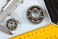 Setsquare and calliper with bearing Royalty Free Stock Photo