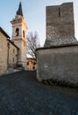 Settefrati at sunset, bell and medieval tower, Ciociaria, Valle di Comino, Frosinone