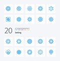 20 Setting Blue Color icon Pack like general globe gear setting cloudsettings Royalty Free Stock Photo