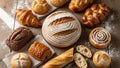 The setting captures the warmth and variety of a typical bakery selection Royalty Free Stock Photo