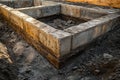 Setting concrete foundation blocks, forming the perimeter of a new building under construction Royalty Free Stock Photo