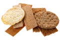 Setting of crunchy whole grain crispbreads isolated on white background Royalty Free Stock Photo