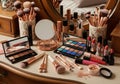 The setting is indoors, suggesting a personal or professional makeup area Royalty Free Stock Photo
