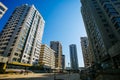 Setting new residential area. Builders checking high-rise constr