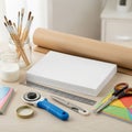 The setting suggests an organized creative workspace for craft or art projects Royalty Free Stock Photo