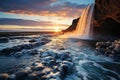 The setting sun casts a magical spell on Seljalandsfoss, a stunning waterfall