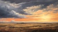 Antique Western Sunset Painting With Expansive Skies And Detailed Brush Strokes Royalty Free Stock Photo