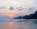 Setting Sun with Colorful Sky at Crowded Radhanagar Beach, Havelock Island, Andaman, India Royalty Free Stock Photo