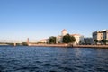 St. Petersburg, Russia, July 2019. Evening view of Vasilyevsky Island from the side of the Neva River.