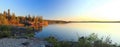 Frame Lake Landscape Panorama with Pebble Beach and Canadian Shield at Sunset, Yellowknife, Northwest Territories, Canada