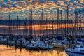 Sun Setting Over Boats In Everett Marina Royalty Free Stock Photo