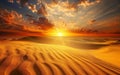 The setting sun sends streaks of light across the desert sky, highlighting the rippling sand patterns below. The desert Royalty Free Stock Photo