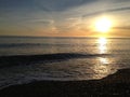 Sunset over Shoreham beach huts in East Sussex Royalty Free Stock Photo