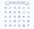 Setting thin line mini icons set. 24x24 Grid. Pixel Perfect.Editable stroke.