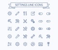 Setting thin line mini icons set. 24x24 Grid. Pixel Perfect.Editable stroke. Royalty Free Stock Photo