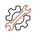 Setting tools icon. Black and orange objects. Vector illustration