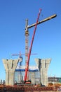 Setting tower crane in construction site Royalty Free Stock Photo