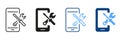 Setting Up Applications on Mobile Phone Symbol Collection. Smartphone Software Service Line Icon Set. Configuration and