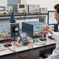 Setting with various electronic testing equipment, including Royalty Free Stock Photo