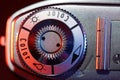 Setting wheel for ISO and aperture on an old camera photographed in the studio Royalty Free Stock Photo