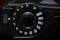 Setting wheel for ISO and aperture on an old camera photographed in the studio Royalty Free Stock Photo