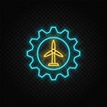 setting, wind energy, battery neon vector icon. Blue and yellow neon vector icon