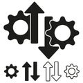 Settings arrows change. Gear mechanism symbol. Transfer process Vector. Up down exchange concept. Royalty Free Stock Photo