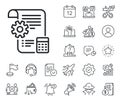 Settings blueprint line icon. Engineering cogwheel tool sign. Salaryman, gender equality and alert bell. Vector