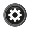 Settings cog icon. Configuration gear symbol. Mechanism part Vector button. Black glossy circle. Royalty Free Stock Photo