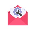 Settings config setup email icon vector or configuration maintenance fix credentials symbol in envelope online graphic, custom Royalty Free Stock Photo