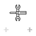 Settings, Controls, Screwdriver, Spanner, Tools, Wrench Bold and thin black line icon set