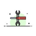 Settings, Controls, Screwdriver, Spanner, Tools, Wrench Business Flat Line Filled Icon Vector Banner Template