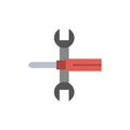 Settings, Controls, Screwdriver, Spanner, Tools, Wrench Flat Color Icon. Vector icon banner Template