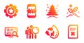 Settings gear, Grow plant and Search people icons set. Christmas tree, Recycle water and Star signs. Vector