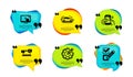 Settings gear, Internet chat and Touch screen icons set. Car, Share call and Checkbox signs. Vector